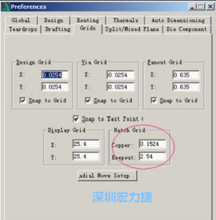  改銅皮的填充網(wǎng)格Global→Design Units，填充方向Drafting→Direction；Hatch Grid中Copper此數(shù)值為大銅箔中所填充的線條中心到中心的距離。