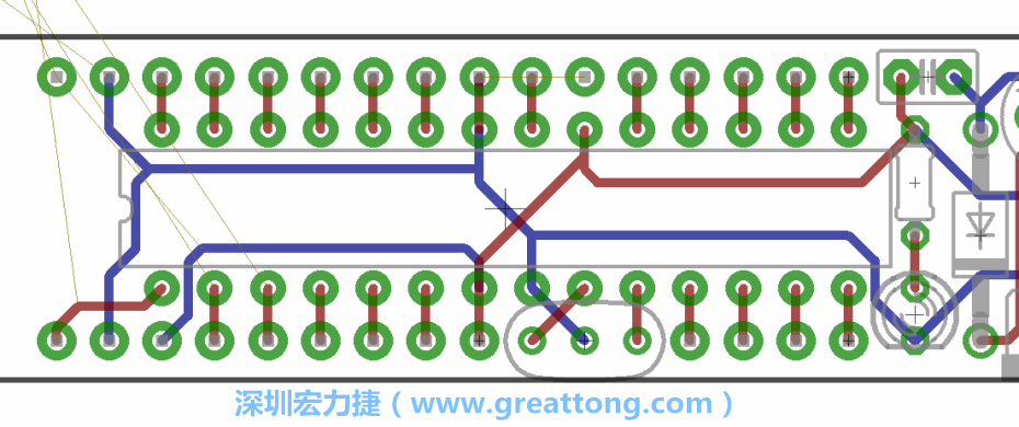 如果可以的話盡量讓接地線保持在電路板的背面，這樣它們就可以在可能范圍內(nèi)和最大的接地面連結(jié)在一起。