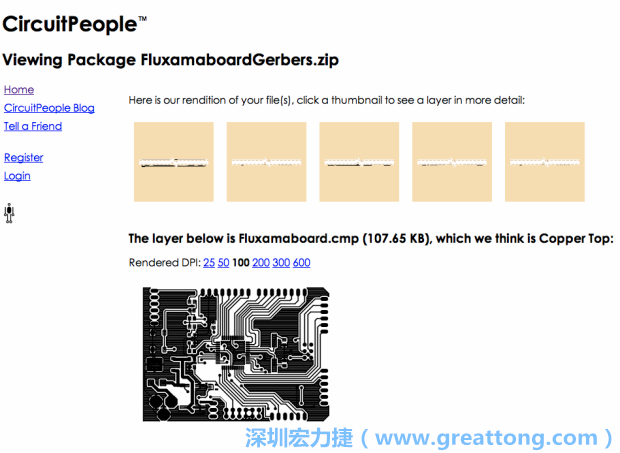預覽Gerber格式中最簡單的方式是使用來自Circuit People的免費線上工具。