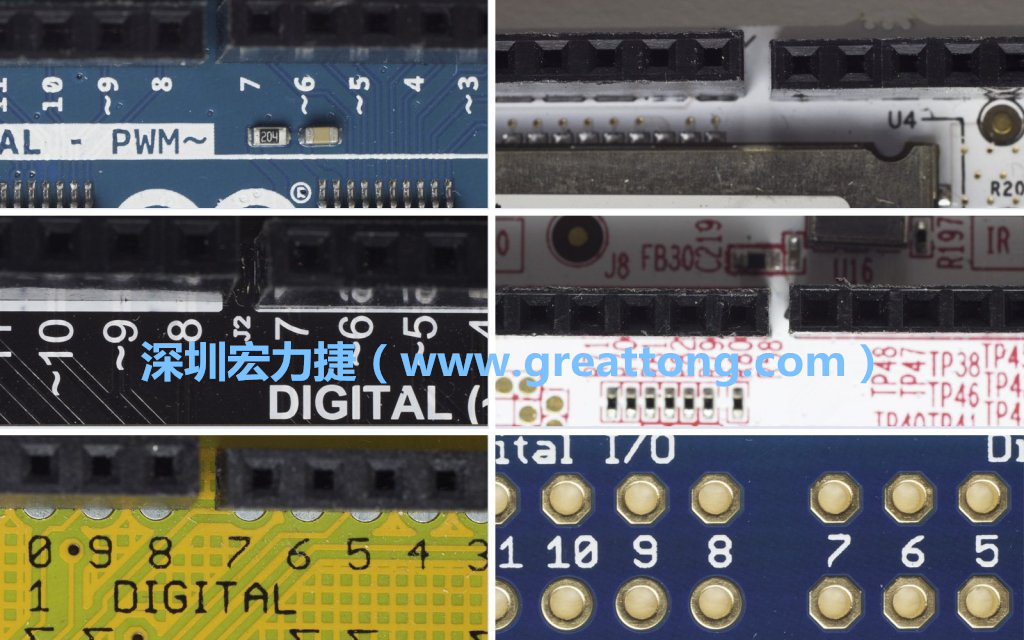 各種不同尺寸的Arduino上第7、8腳位的間距。