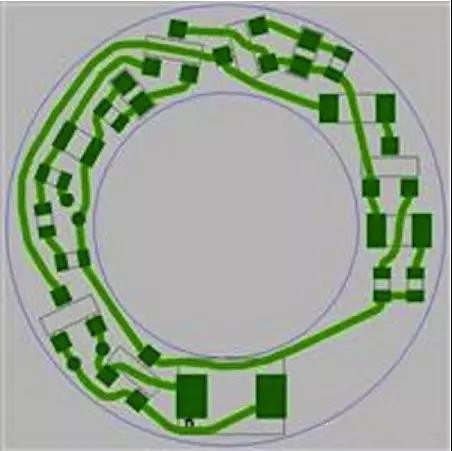 圖6：PCB布線例子：(a)拓撲式自動布線器(完成了100%導線的布線)；